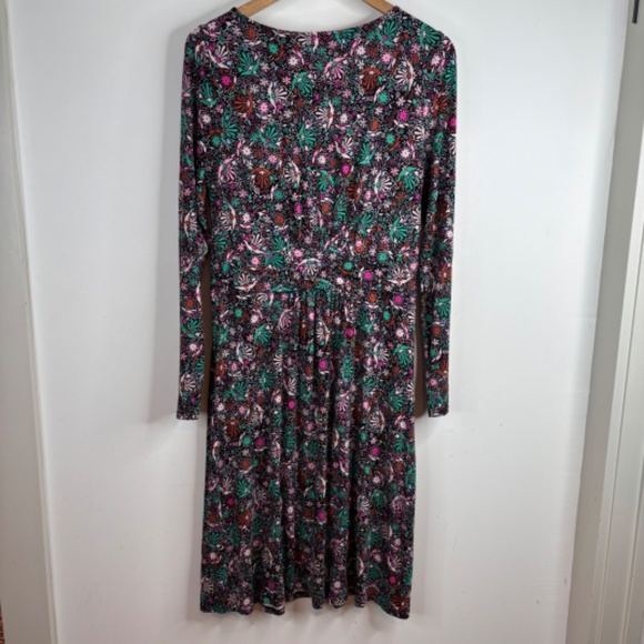 Boden Abigail Dress 8 Long Sleeve Leaf Print Stretch Jersey Pockets Thanksgiving - Picture 8 of 14